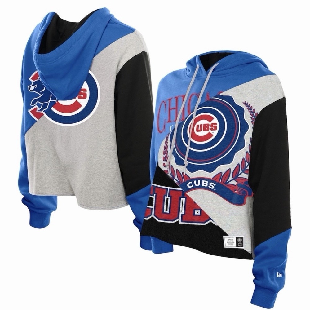 New Era Chicago Cubs Upcycled Color Block Cropped Boxy Hoodie Women's XXL NEW